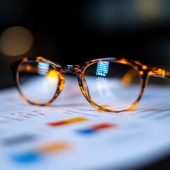 Leinwandbilder - Minimalist Financial Insight Tortoiseshell Eyewear on Dynamic Data Visualization - Modern Analytics and Professional Performance Optimization