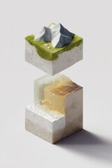Poster - Minimalist Landscape Visualization Geometric Isometric Watercolor Terrain - Innovative Digital Design for Creative Tech Branding and Spatial Conceptualization