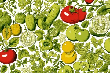 Poster - Minimalist vegetable silhouettes against a green background for a clean aesthetic appeal
