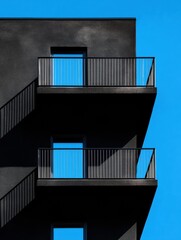 Aufkleber - Minimalist Urban Architecture Grid-Modular Residential Design Showcasing Sustainable Living Spaces with Dynamic Blue Geometric Composition