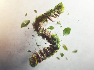 Fototapete - Eco-Transformative Biotechnology Dynamic DNA Helix Emerging from Living Green Organic Matter - Breakthrough Sustainability Visualization for Regenerative Science Innovation