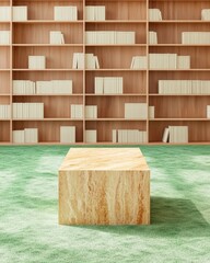 Leinwandbilder - Minimalist Learning Sanctuary Biophilic Educational Design with Maple Podium - Next-Gen Knowledge Presentation and Sustainable Workspace Innovation