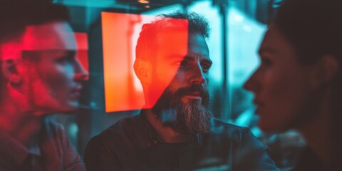 Aufkleber - Cyberpunk Workplace Innovation Immersive Tech Collaboration Revealing Dynamic Generational Insights Through Neon-Lit Mixed Reality Engagement
