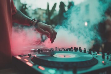 Poster - Immersive Nightlife Experience Retro Turntable DJ Performance with Atmospheric Smoke Effects - Gen Z Event Branding and Creative Soundscape Innovation