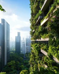 Aufkleber - Vertical Forest Urbanism Next-Gen Sustainable Cityscape Showcasing Biophilic Architecture, Green Innovation, and Climate-Responsive Urban Design for Eco-Conscious Metropolis