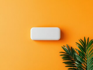 Poster - Minimalist Tech Wellness Sleek White Smart Device on Vibrant Orange with Tropical Botanical Accent - Contemporary Design Innovation and Digital Lifestyle Essentials