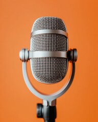 Leinwandbilder - Retro Chrome Podcast Microphone Vintage Audio Storytelling with Modern Digital Media Aesthetic - Immersive Content Creation and Creative Communication