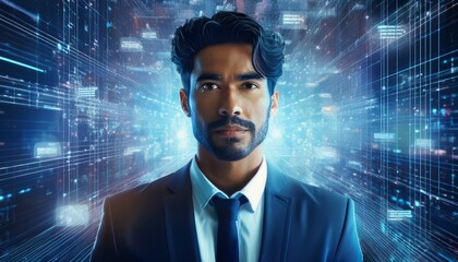 businessman with binary code