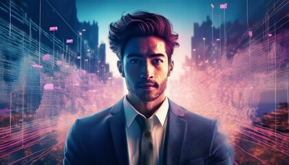 businessman with binary code