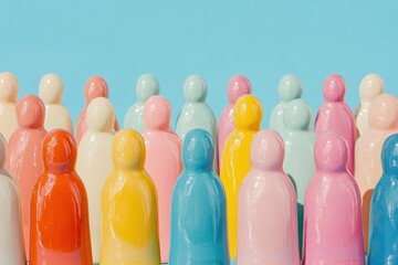 Poster - Inclusive Design Revolution Pastel Ergonomic Figurines Symbolizing Workplace Diversity, Equity, and Collaborative Innovation in Contemporary Corporate Culture