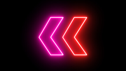 Poster - Glowing neon red and purple arrow left direction icon. Abstract neon flashing light back arrow loading. Seamless loop