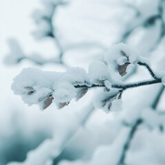 Poster - Ethereal Winter Minimalism Delicate Frost-Kissed Branch Revealing Natures Intricate Crystalline Transformation in High-Resolution Macro