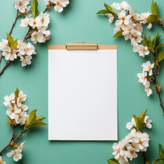 Fototapete - Tax Day Mindful Planning Elegant Pastel Clipboard with Springtime Blossoms - Minimal Financial Wellness and Creative Organization Styling for Modern Professionals