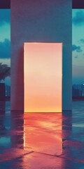 Aufkleber - Immersive Liminal Architecture Sunset-Infused Urban Monolith Exploring Transitional Design, Digital Art Minimalism and Next-Gen Spatial Aesthetics