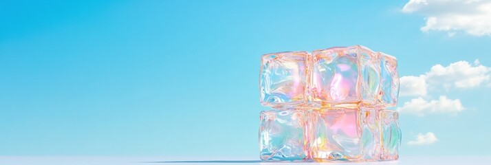 Aufkleber - Prismatic STEM Learning Translucent Interactive Physics Cubes Illustrating Dynamic Force Interactions Against Minimalist Sky Background