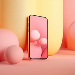 Aufkleber - Soft Tech Minimalism Organic Pastel Smartphone Design with Spherical Elements - Next-Gen Mobile UX Visualization for Digital Creativity