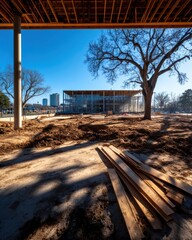 Poster - Resilient Urban Architecture Next-Gen Construction Site Reveals Climate-Adaptive Design with Glass and Steel Sustainable Building Framework