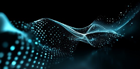 Aufkleber - This abstract blue tech background consists of digital waves, a dynamic network system, artificial neural connections, cyber quantum computing, and a system of electronic global intelligence