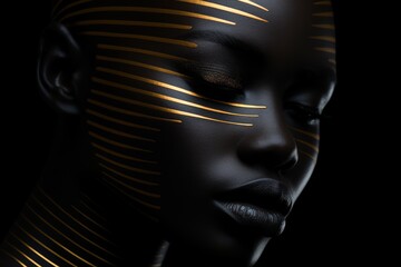 Poster - Elegant golden face design on a striking black background for a luxurious aesthetic