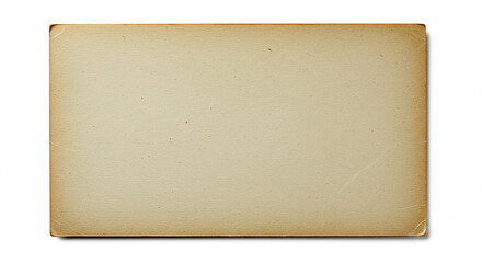 Poster - Old paper sheet on a white surface. Vintage texture with age marks. Blank card isolated with copy space. Empty rectangular background for design. Aged material close up.