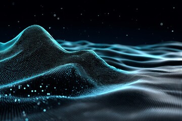 Poster - The abstract net lines of the technology pattern are adorned with small dots on every line and have a blue neon type style