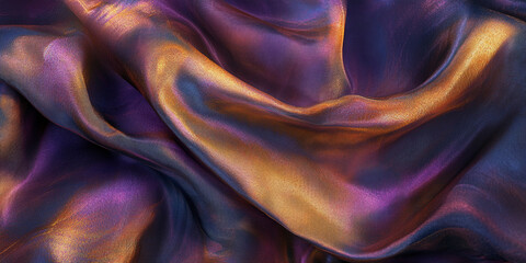 Aufkleber - Close-up of iridescent fabric texture with purple and gold hues, showing smooth, flowing folds, representing luxury, elegance, and sophistication