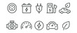 © Svitlana - Electric vehicle icon set: charging, battery, plug, fuel indicator, eco friendly, leaf, linear style