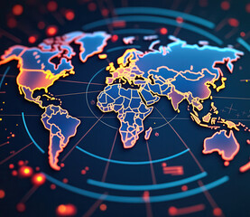 Poster - Digital map highlighting global connections and data visualization.