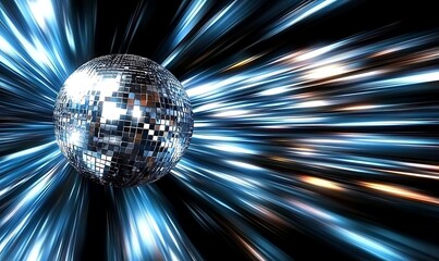 Aufkleber - A dynamic digital painting of a silver disco mirror in motion, with blurred lines suggesting speed and movement, focusing on action poses and implied energy. ,