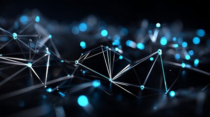 Poster - A glowing abstract network of intricate lines and dots set against a dark background, representing connectivity and advanced digital technology