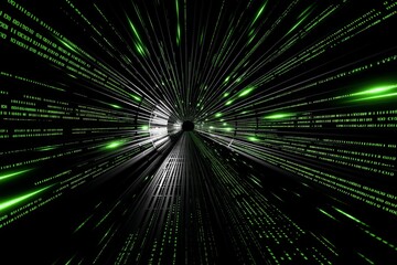 A technology background features a digital matrix that illuminates a void with binary code