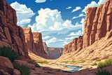 A scenic view of a canyon under a bright blue sky