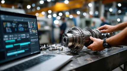 Poster - detailed assembly process of aircraft precision parts in aerospace manufacturing with modern technol