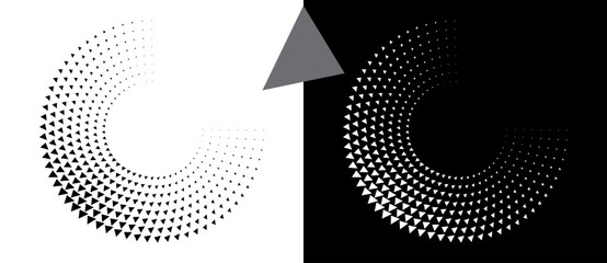 Leinwandbilder - Abstract background with triangles in circle. Art design spiral as logo or icon. A black figure on a white background and an equally white figure on the black side.
