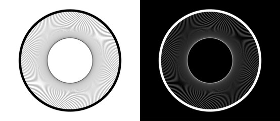 Leinwandbilder - Art sun concept background. Tattoo template or logo with lines. Black shape on a white background and the same white shape on the black side.
