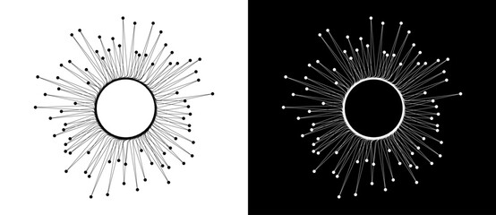 Fototapete - Abstract background with lines and dots in explosion. Art design BIG DATA or network concept. Black lines on a white background and white lines on the black side.