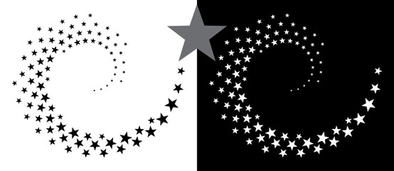 Aufkleber - Abstract background with stars in circle. Art design spiral as logo or icon. A black figure on a white background and an equally white figure on the black side.