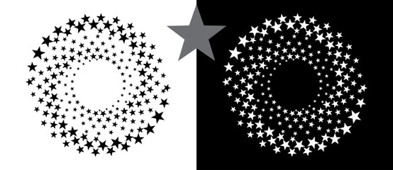 Aufkleber - Abstract background with stars in circle. Art design spiral as logo or icon. A black figure on a white background and an equally white figure on the black side.