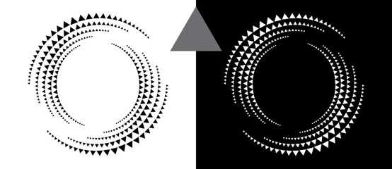 Leinwandbilder - Abstract background with triangles in circle. Art design spiral as logo or icon. A black figure on a white background and an equally white figure on the black side.