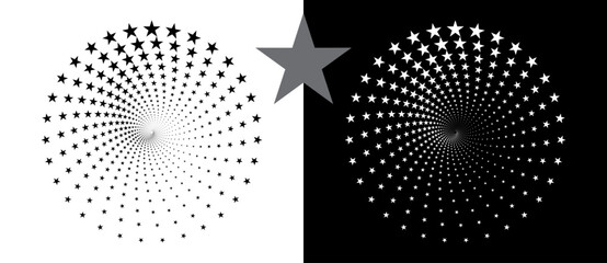 Aufkleber - Abstract background with stars in circle. Art design spiral as logo or icon. A black figure on a white background and an equally white figure on the black side.