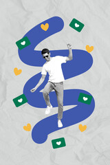 Aufkleber - Creative collage of person with many heart likes on grey color background