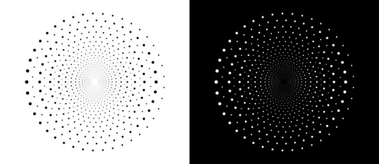Fototapete - Modern abstract background. Halftone dots in circle form. Round logo, design element or icon. Vector dotted frame. A black figure on a white background and an equally white figure on the black side.