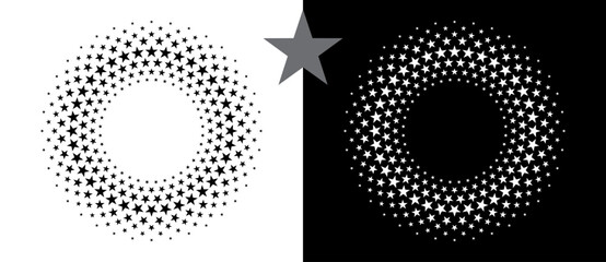 Aufkleber - Abstract background with stars in circle. Art design spiral as logo or icon. A black figure on a white background and an equally white figure on the black side.