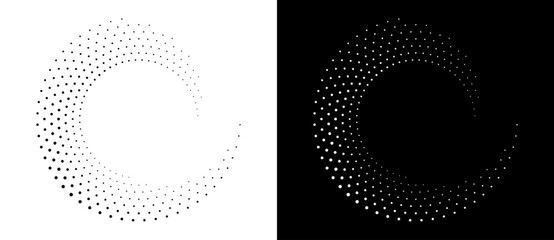 Aufkleber - Modern abstract background. Halftone dots in spiral form. Round logo, design element or icon. Vector dotted frame. A black figure on a white background and an equally white figure on the black side.
