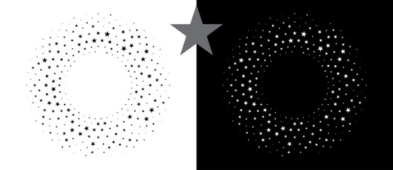 Aufkleber - Abstract background with stars in circle. Art design spiral as logo or icon. A black figure on a white background and an equally white figure on the black side.