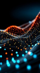 Aufkleber - Vibrant colors and gradients fill a futuristic and dynamic background of mesmerizing abstract tech waves with flowing luminous particles and swirling digital energy