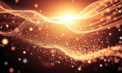 Poster - Abstract waves of light and particles create mesmerizing visual effect, evoking sense of energy and movement in warm color palette