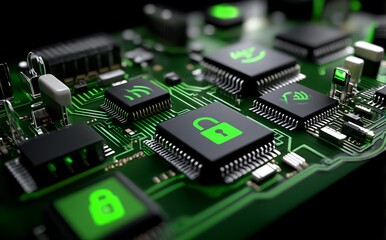 Poster - Tech images with abstract designs that protect internet networks from hacking and disruption