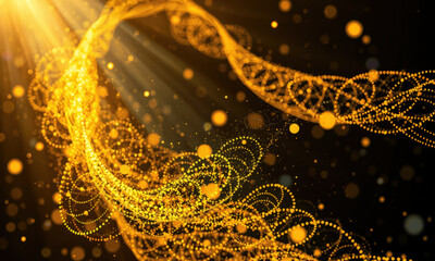 Poster - mesmerizing display of golden light particles swirling in dynamic pattern, creating sense of movement and energy. radiant beams enhance visual impact, evoking feeling of wonder