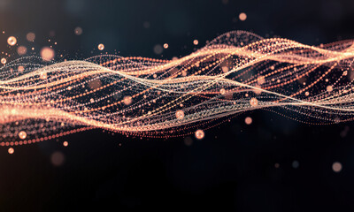 Poster - mesmerizing display of flowing waves composed of glowing particles, creating sense of movement and energy in dark background. intricate patterns evoke feeling of depth and dynamism